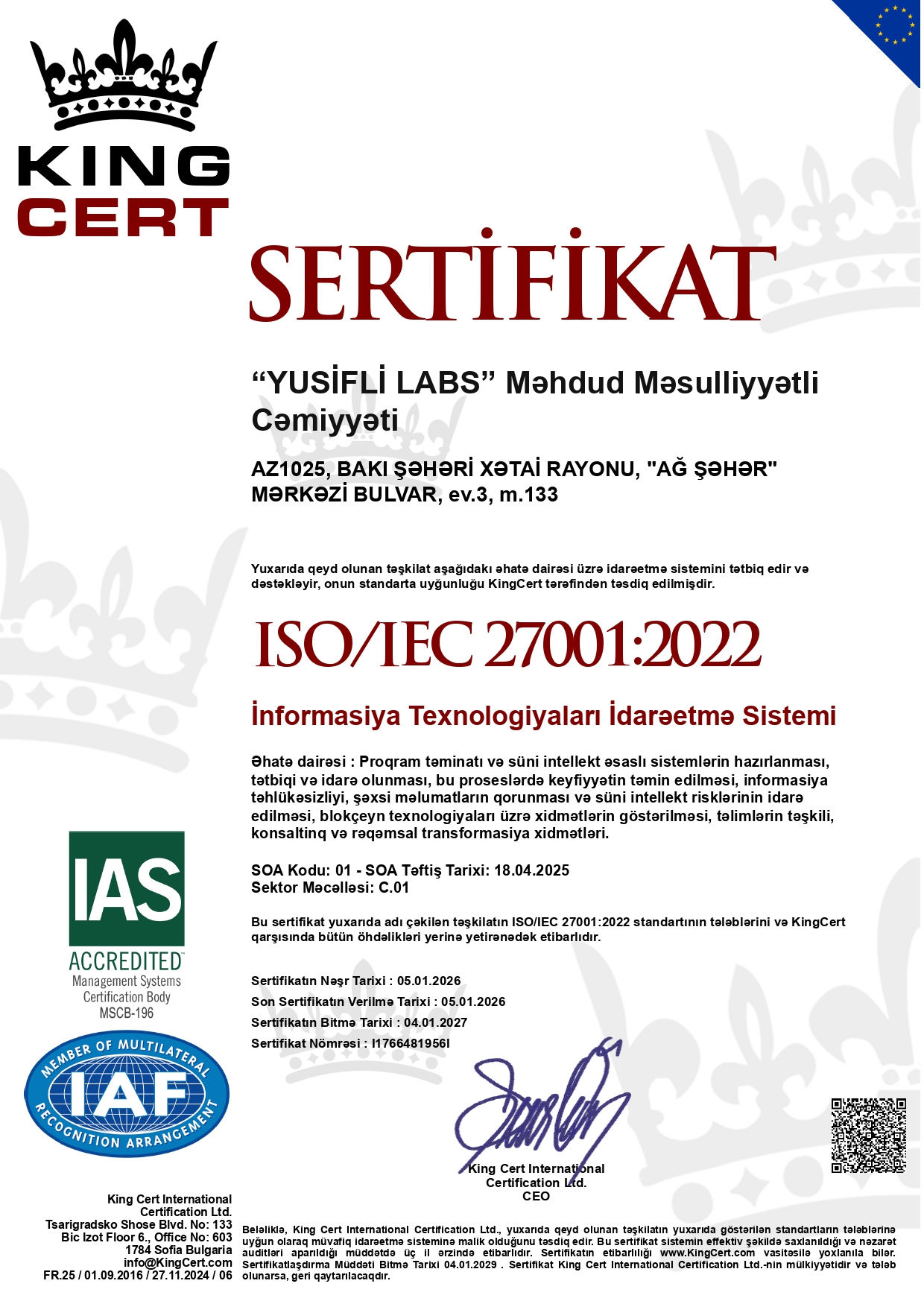 ISO/IEC 27001:2022 — Information Security Management System (ISMS)