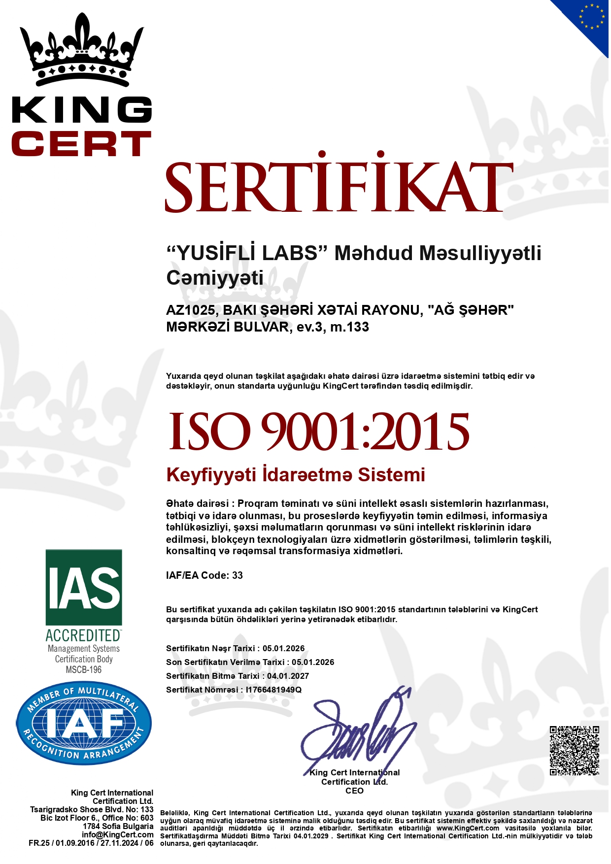 ISO 9001:2015 — Quality Management System (QMS)